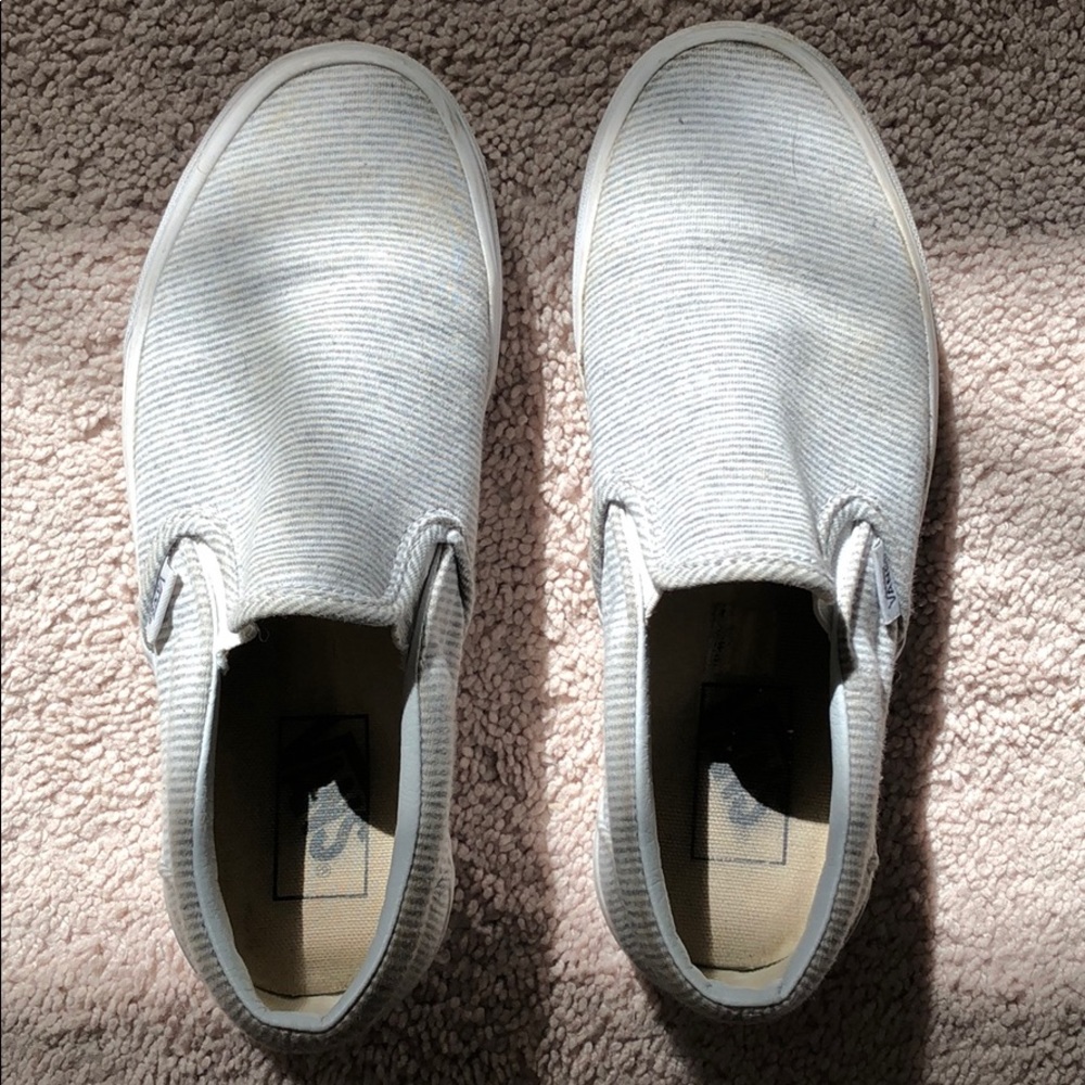 white & grey stripe VANS